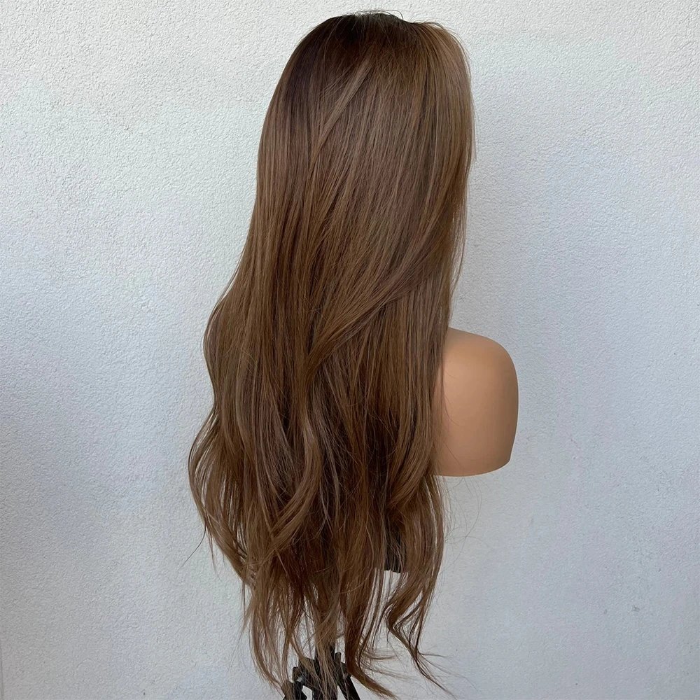 QW Brown Toffee Body Wave Wig Soft Synthetic Hair Lace Wigs Swiss Lace 13x4 Front Wig Heat Resistant Fiber