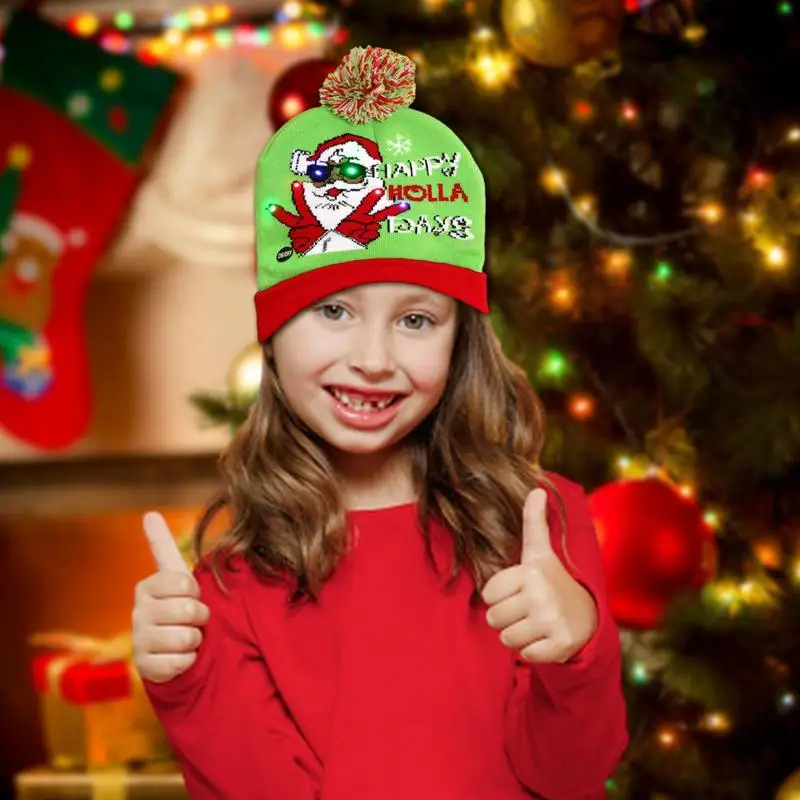 Christmas LED Christmas Beanie Hat Winter Warm With Poms Outdoor Light Up Hat Unisex Flashing Caps For Home Party