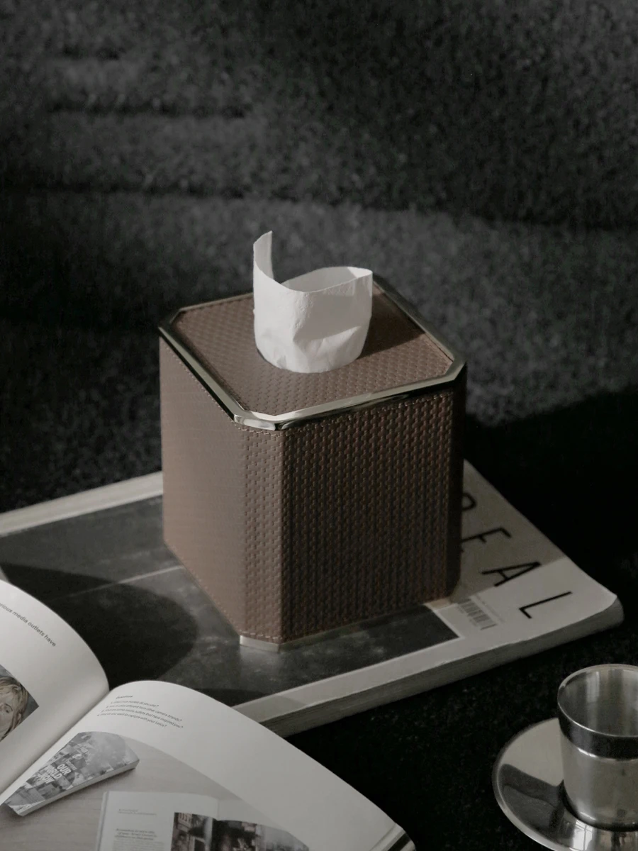 Luxury Tissue Box Hotel High-End Metal Roll Paper Box Home Living Room Desktop Decoration Ornaments Viano Roll Paper Towel Box 2