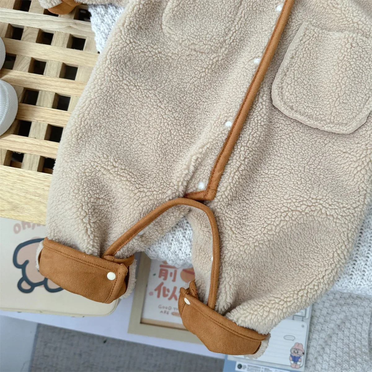 2025 Winter Baby Rompers Toddler Boys Fur Lining Jumpsuits Infant Boys  Warm Outerwear Thikcen Lining Baby Outwear