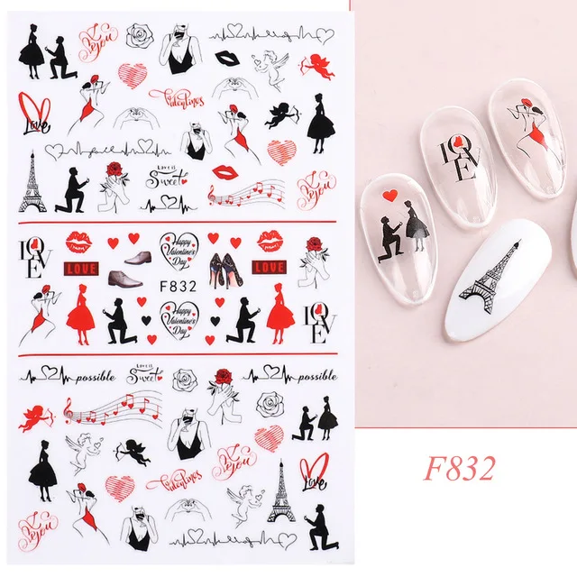 Vibrant Butterfly & Rose Pattern Valentine's Nail Art Stickers