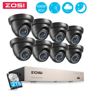 ZOSI 홈 보안 카메라 시스템, CCTV DVR, 8 개 2MP 감시, 야외 실내 돔 카메라, H.265 + 8CH, 5MP 라이트, 8 채널, 1080P