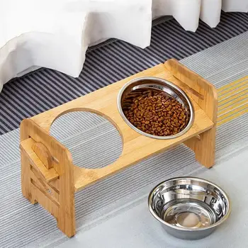 Pet Double Feeding Bowl Tilt Elevated Pet Puppy Feeding Double Dishes Adjustable Height Dog Stainless Steel Bowls With Stand For 3