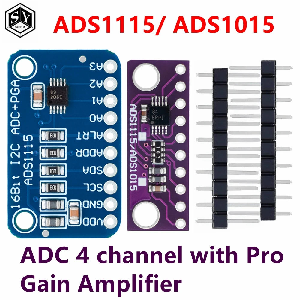 16 비트 I2C ADS1115 ads1015 모듈 ADC 4 채널, Arduino rpi용 프로 게인 앰프 포함, 1 개 ...