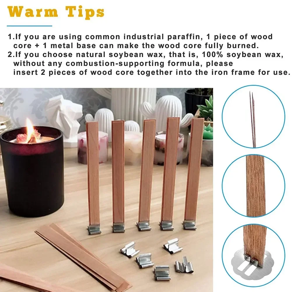 Description Picture 6 of item10 Pcs Flame Shaped Natural Wooden Wicks with Base Holder Candle Wick Wax Core Craft Candle Making Supplies Wave Soy Parffin Wax
