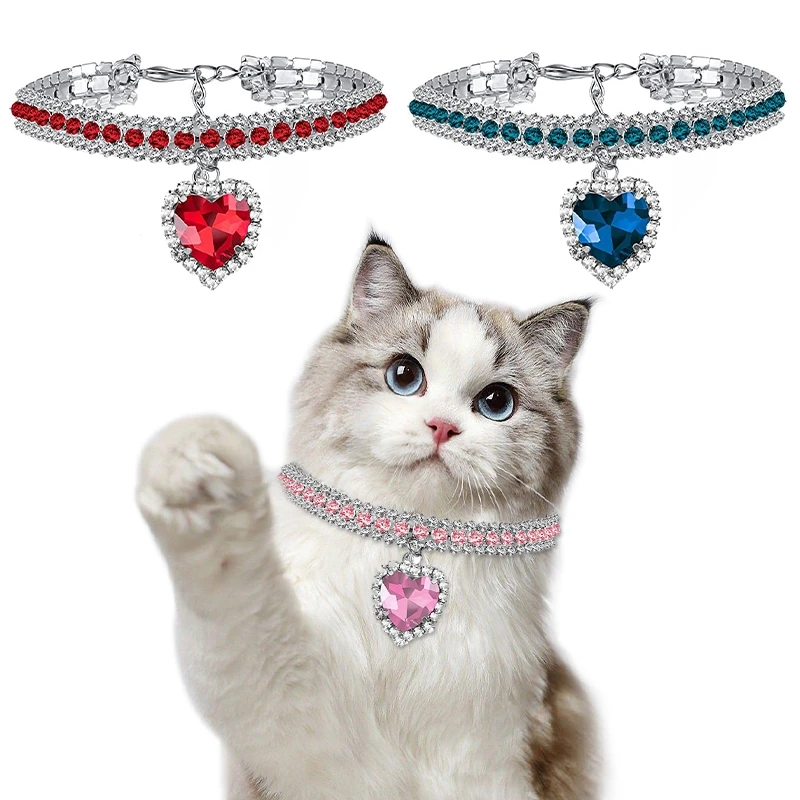 

Хрустальный ошейник для домашних животных, милое блестящее ожерелье с подвеской в виде кошки с любовью, роскошное украшение для подарка, искусственный ошейник для гато