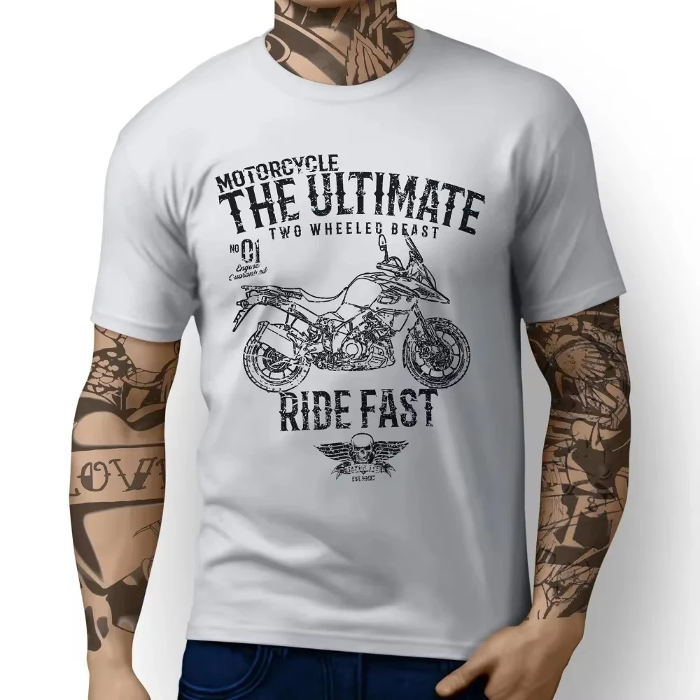 모토 반소매 셔츠 티 오토바이 Suz V Strom 1000 V-Strom 650 영감을받은 오토바이 아트 남성 Funny Cotton Top Tees