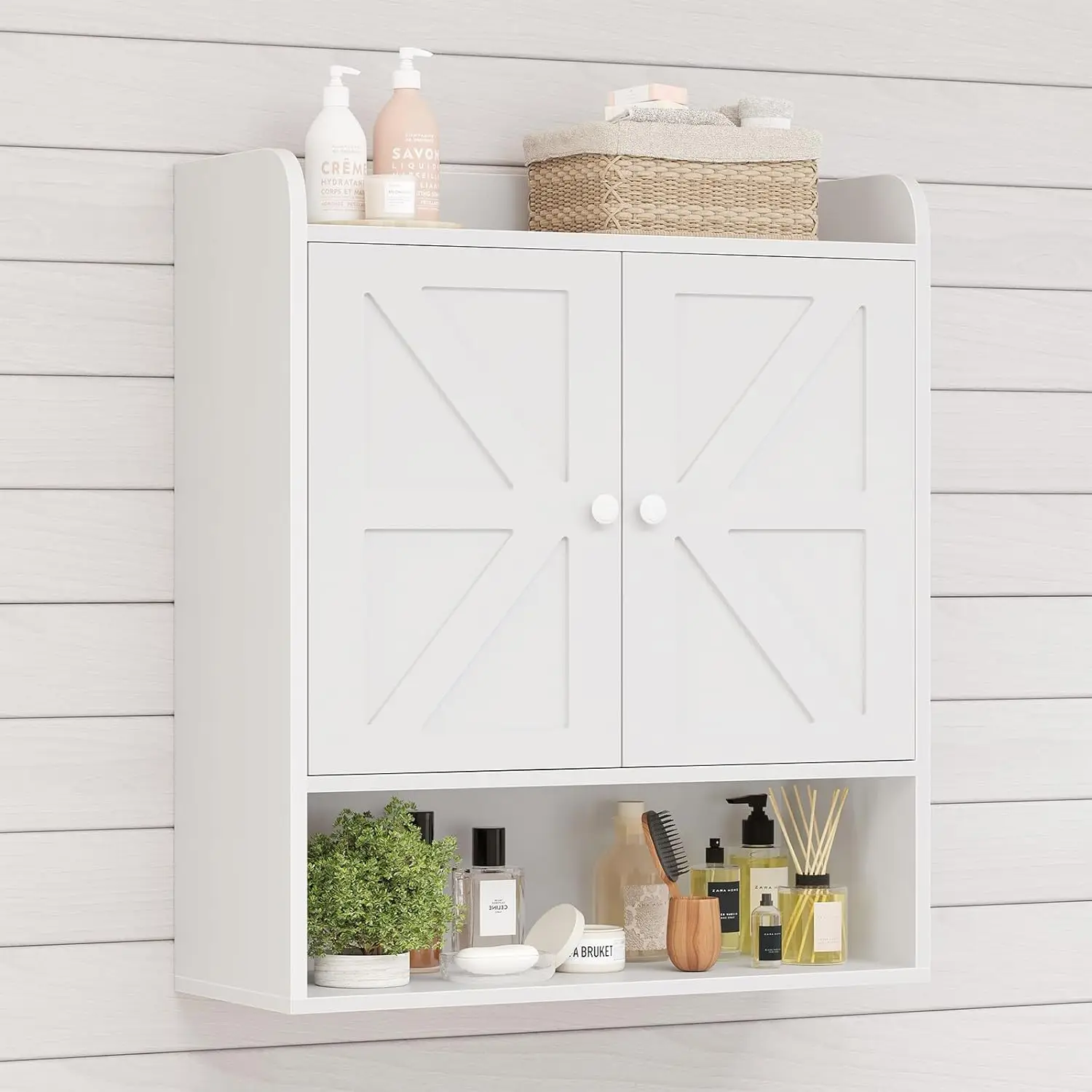 22" W x 26" H Bathroom Wall Cabinet, Farmhouse Medicine Cabinet with Adjustable Shelves and Double Barn Doors, Over The Toilet