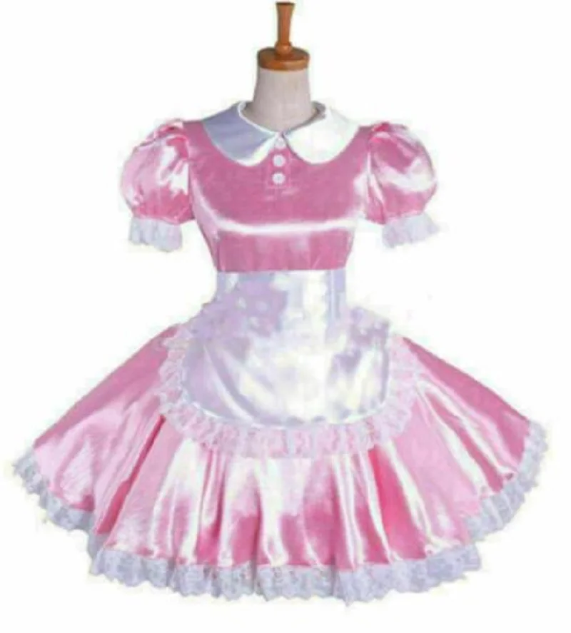 Женское розовое милое Кукольное платье Короткое атласное с замком |