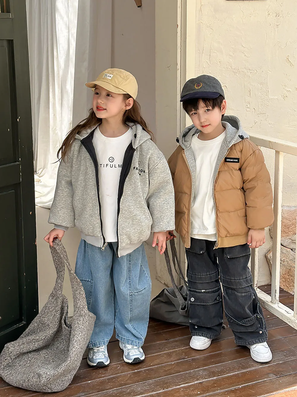 Children Down Coat For Winter Thick Warm Padded Clothes Solid Color Casual Hooded Coat Two-sides Use Boy's Girl's Down Jacket