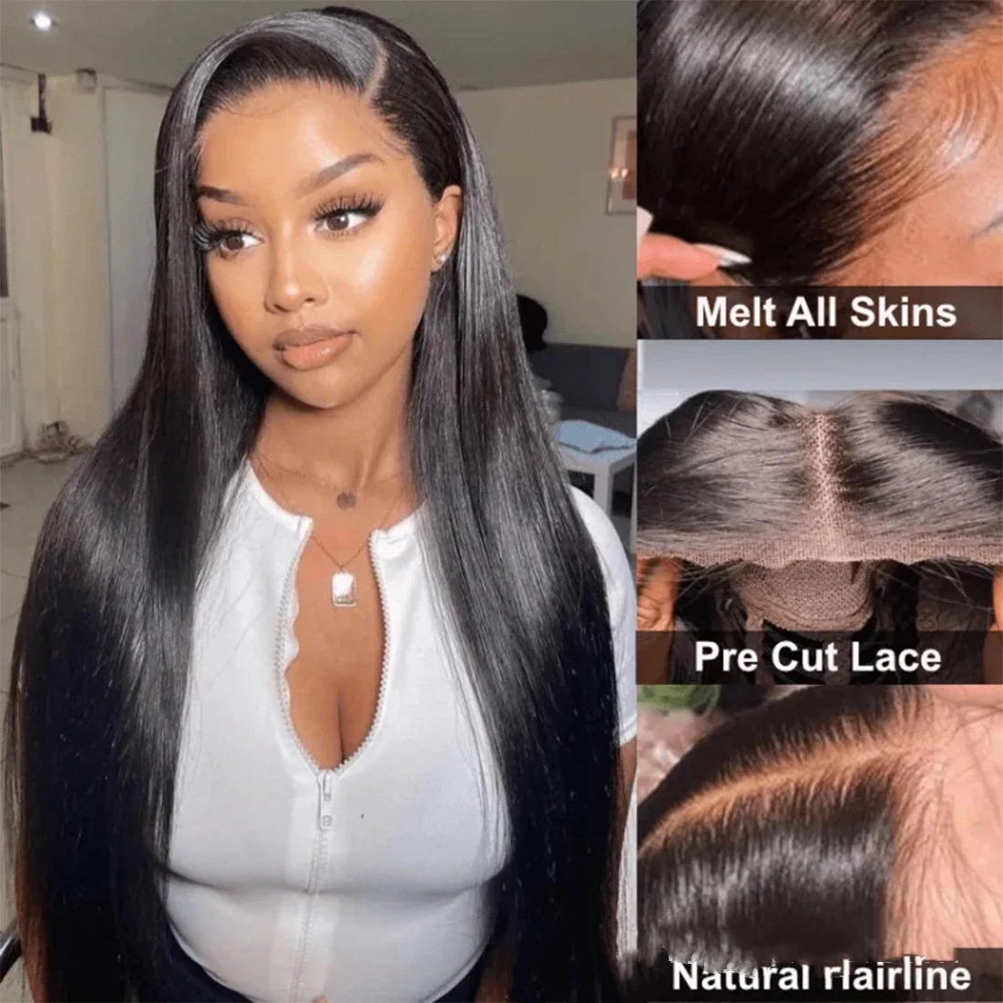 Preplucked Glueless Wear Go Wig Peruvian Straight Human Hair