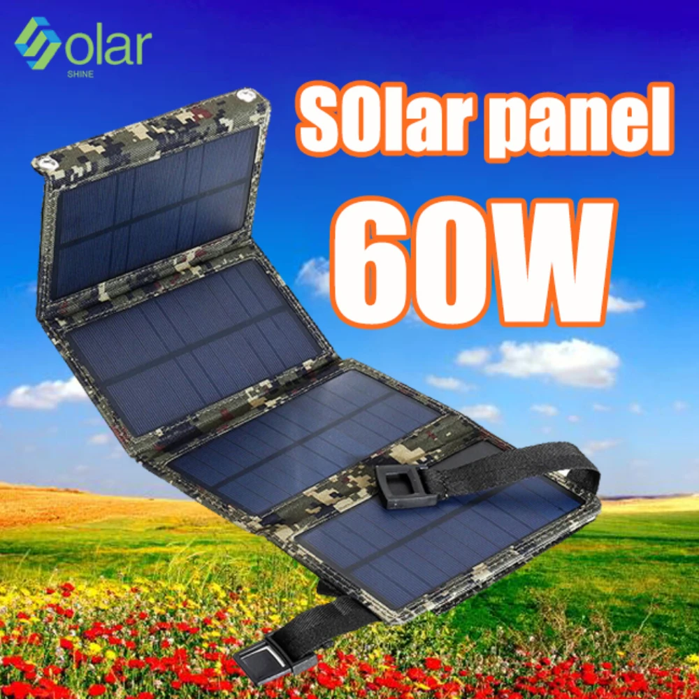 60W Outdoor Sunpower Foldable Solar Panel Cells 5V USB Portable Charger Battery for Mobile Phone Traveling Camping Hike |