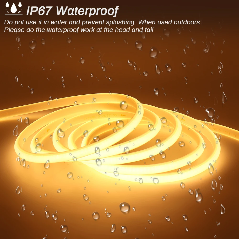 1-50M LED Strip Lights 220V COB LED Strip EU Plug IP67 Waterproof Outdoor Garden LED Strip