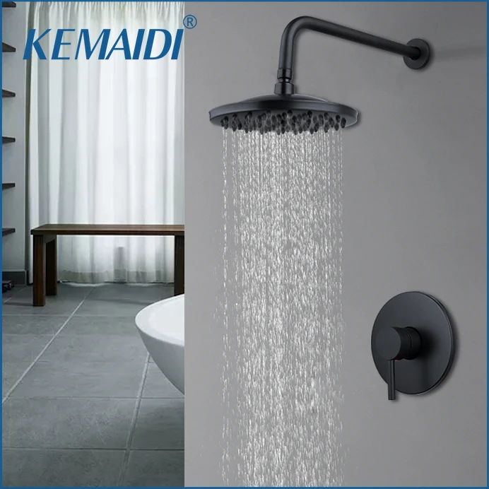 Kemaidi Mattschwarzer Badewannen-Waschtisch-Wasserhahn, Duscharmatur, Badezimmer-Waschbecken-Wasserhahn, Regendusche, 1 L Mischergriff