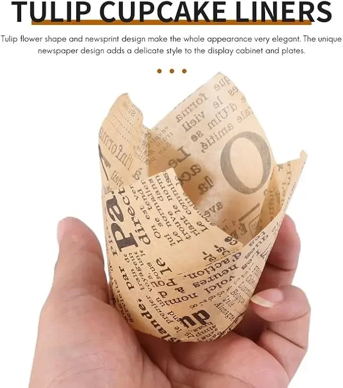 50 Stück Backförmchen im Zeitungsstil, Cupcake-Liner, Cupcake-Wrapper, Molde Cupcake-Papierbecher, Backgeschirr-Werkzeug für Hochzeit, Geburtstag, Party – Detail 2