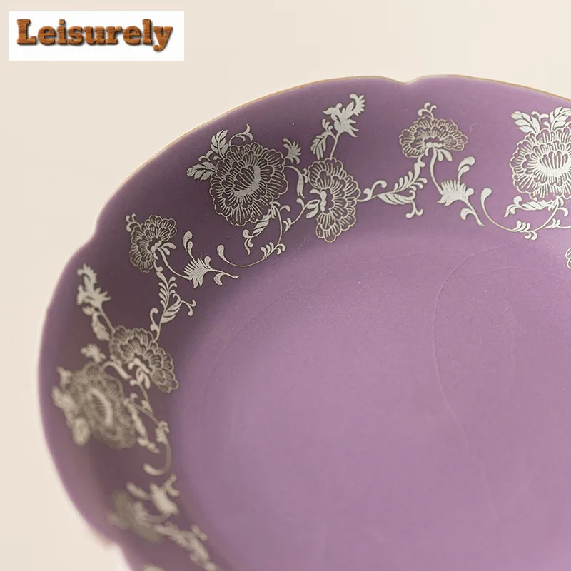 Purple Ru Kiln Gilded Silver Peony Entangled Lotus Pot Bearing Holder Teacup Holder Dry Bubble Table Tea Tray Coasters Cafes
