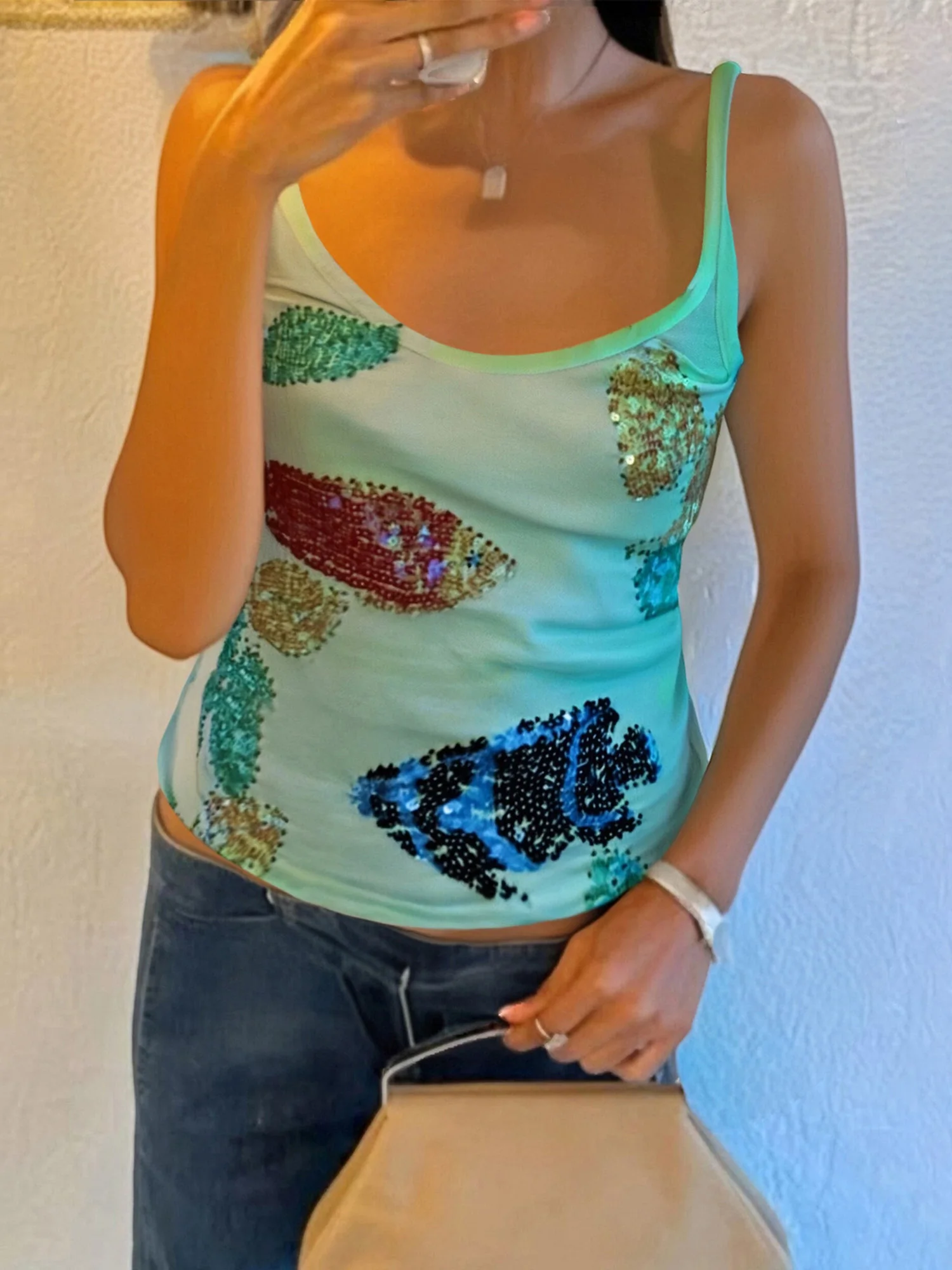 Elegant Floral Lace Sleeveless Camisole Top with Adjustable Spaghetti Straps for Women Summer Clubwear Street Style