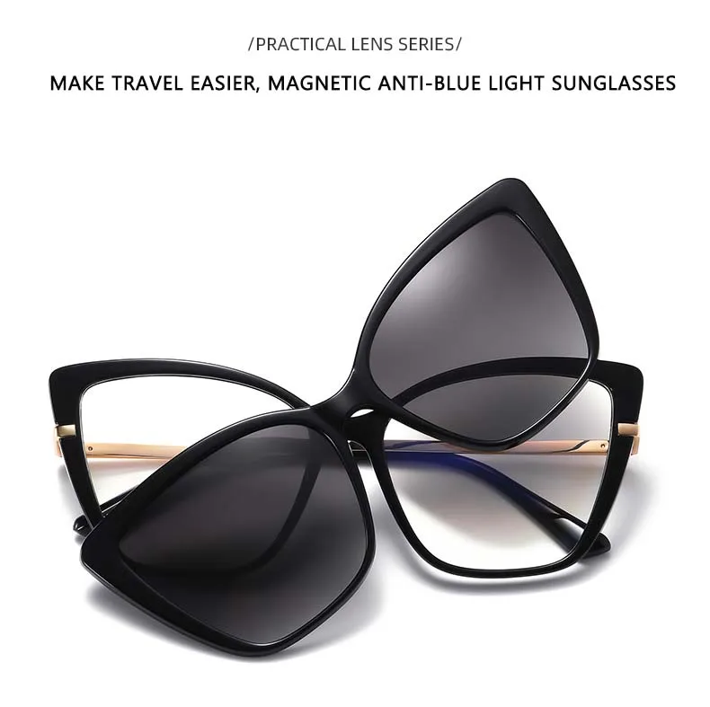 54556 TR90 Cat Eye Magnetische Polarisierte Anti-Blaulicht Brillengestell Männer Frauen Quadratische Große Rahmenbrille UV400 – Detail 8