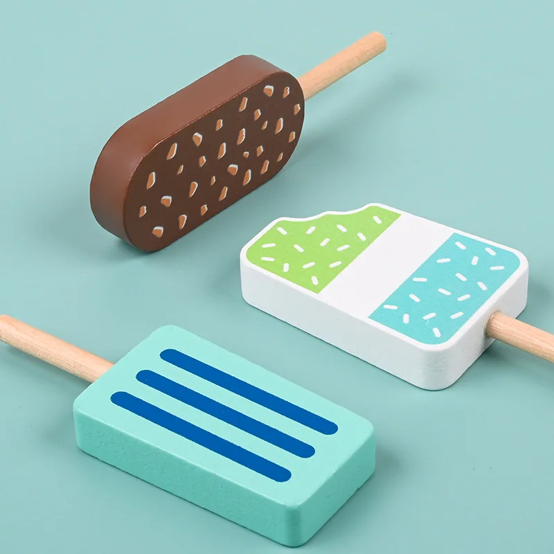 Wooden Montessori Ice Cream Toys Toddlers Pretend Play Simulation Food Game Kitchen Accessories Toys for 3 4 5 Year Old 3