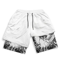 Men's Gym Shorts Printed Black Double Layer 2-in-1 Quick-drying Breathable Sweat-absorbent Shorts Fitness Running Sports Summer 2