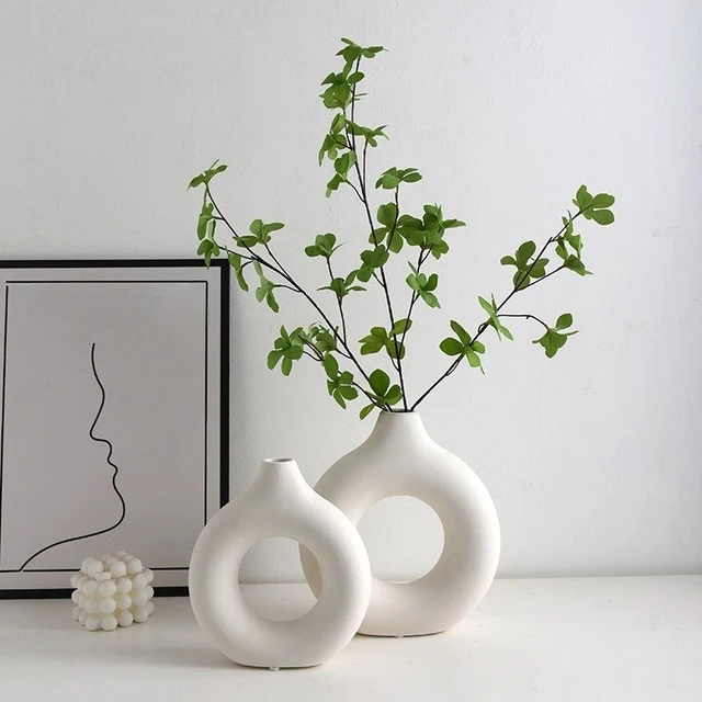 1PC White Plastic Vase INS Flower Vase Minimalist Style White Flower Pot Photography Prop Table Desktop Ornament Home Decoration