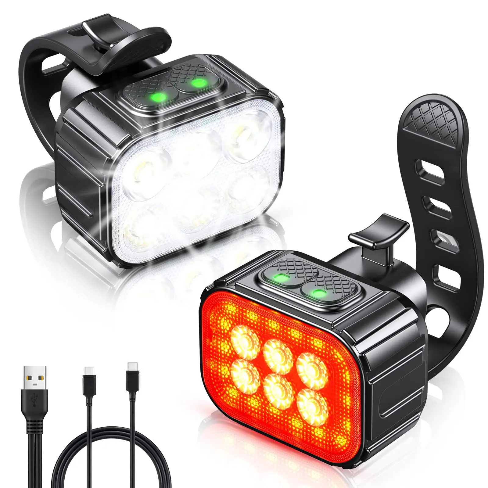 Luz delantera para bicicleta, luces traseras para bicicleta, carga USB, luz  trasera para bicicleta, luz trasera, batería recargable, aleación de