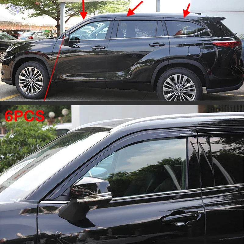 FIT For Toyota Highlander ABS black Window Visor Vent Shades Sun Rain Guard 6PCS