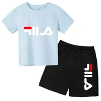Ensemble de jogging décontracté d'été pour enfants : T-shirt blanc à col rond et manches courtes avec lettres noires + short – Idéal pour garçons et filles, parfait pour le sport et les activités de plein air 4