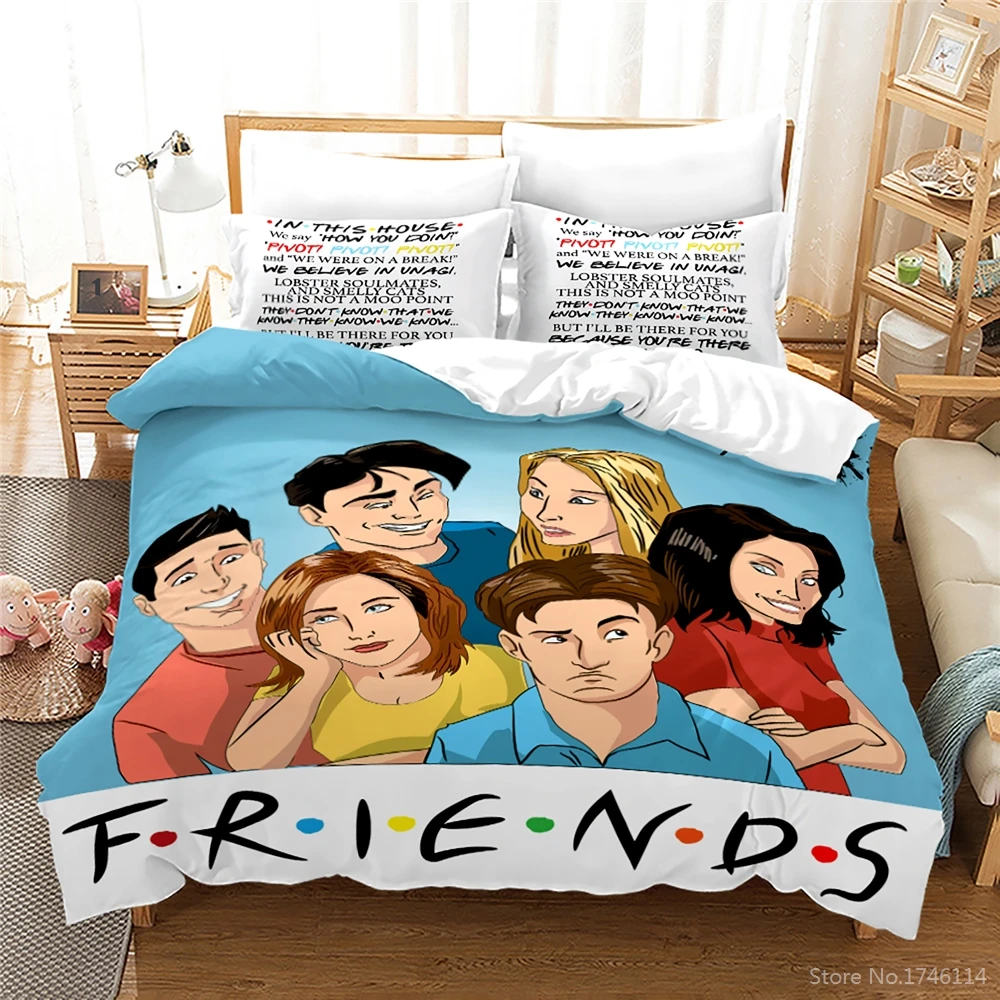 

Friends 3D Cartoon Print Bedding Set Queen King Size Duvet Cover Set Quilt Cover with Pillowcase Bedclothes for Boys Girls Adult