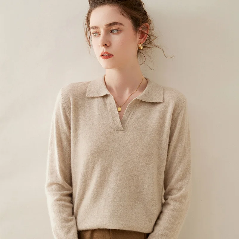 WinvyNee Women Cashmere Merino Wool Sweater Polo Neck Loose Solid Knit Tops Sweaters Casual Pullover Jumpers Autumn A1054004 3