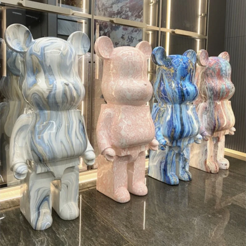 

80cm Bearbrick Figurines Resin Marbling Bear Statue Large Sculpture Home Ornament 1000% Bearbrick Luxury Living Room Decoration