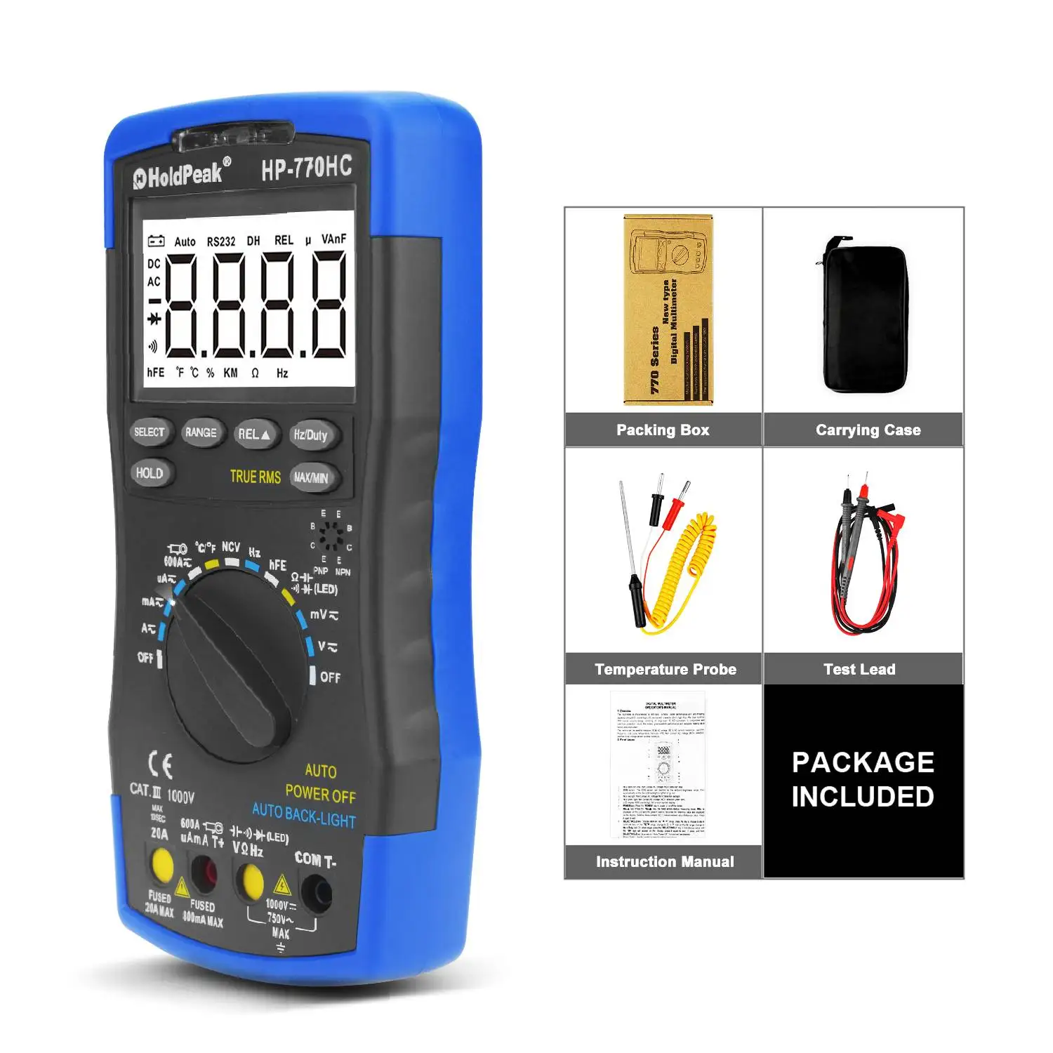 HoldPeak HP-770HC/HP-770HC-APP True RMS Autoranging Probe Digital Multimeter With NCV,Bluetooth Connect,Data Hold