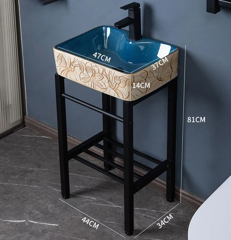Ceramic Vessel Sink Wall-hang Lotus Pattern Sink With Stainless Steel Stand For Bathroom Balcony Wall Mounted Sink Wash Basin 6