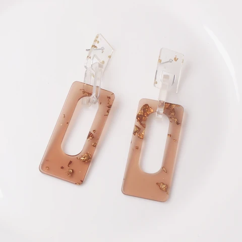 Trend Hollow Geometric Rectangle Acrylic Transparent Gold Foil Pendant Earrings for Women Long Resin Jewelry Gift