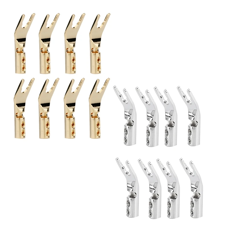 

8PCS HIFI Banana Y Spade U/Y Gold Plated Pure Copper Screw Fork Hifi Speaker Spade Connector Plugs