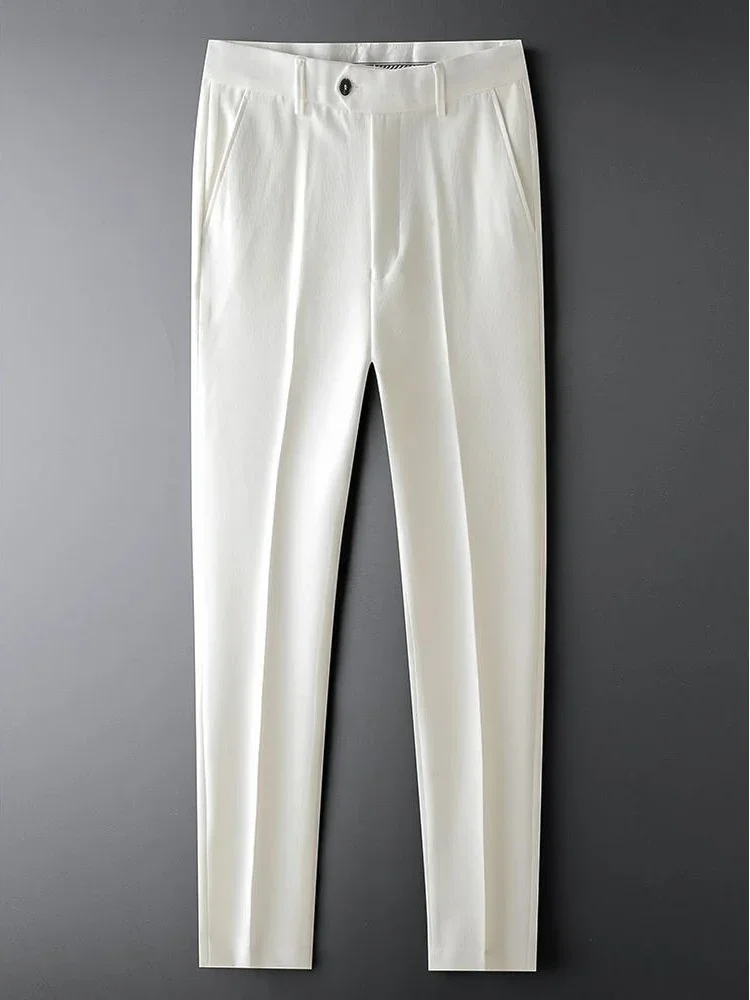 Pantalon de Costume Cropped Slim Fit Blanc pour Homme – Collection Été – Luxe et Qualité Supérieure – Élégant et Formel JJ1457