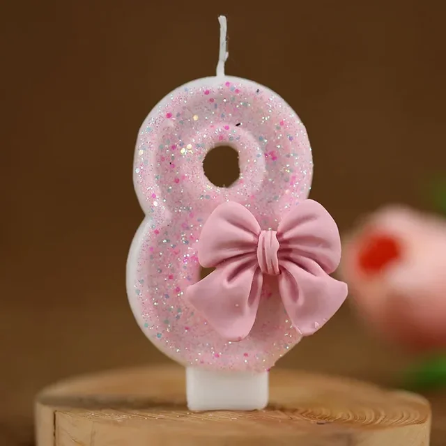 Bougies à gâteau avec nœud rose mignon, chiffres 3D, décorations pour fête d'anniversaire, outils de décoration de gâteaux 5