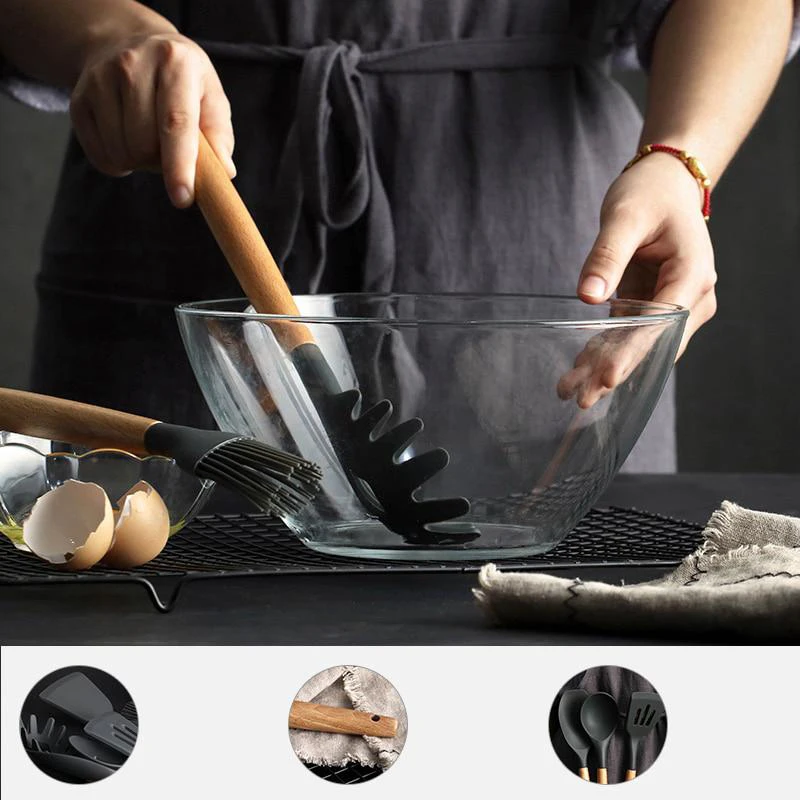Silicone Kitchenware Cooking Spatula Soup Spoon Wooden Handle Non-stick Cookware Spatula Kitchen Cooking Tool