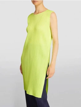Miyake Pleated Monthly Colours Sleeveless Slit Sides Women Dress 1