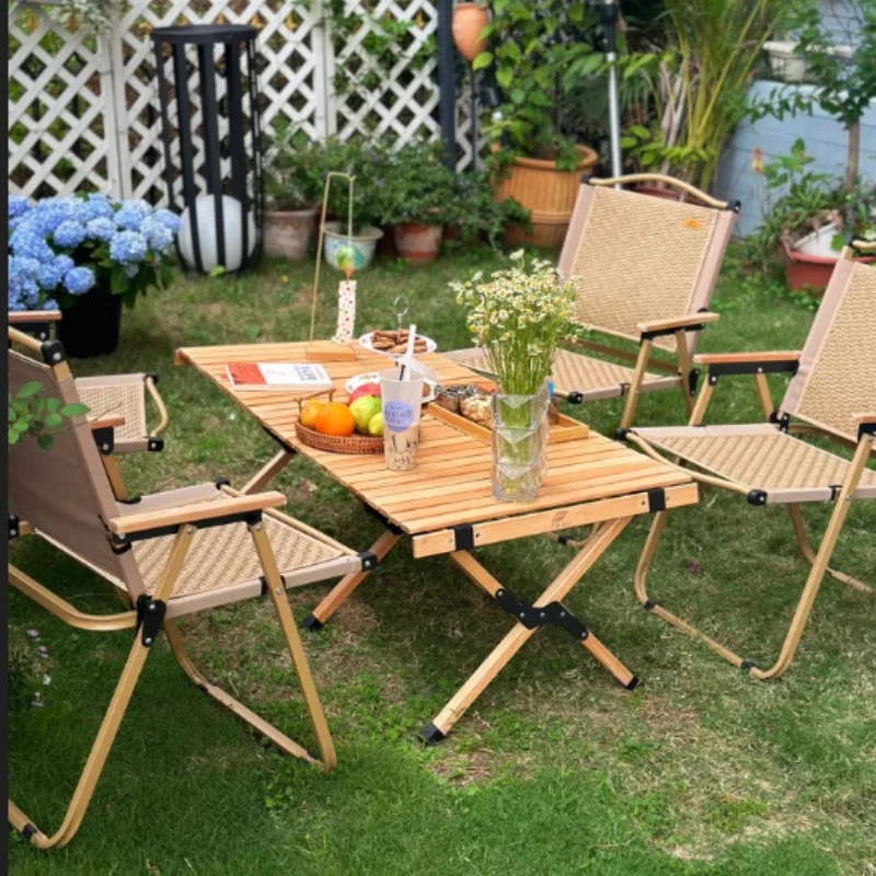 Folding PE Rattan Weaving Chair, Camping Backrest Folding Chairs, Chairs for Living Room Bedroom Balcony, Outdoor Garden Chairs