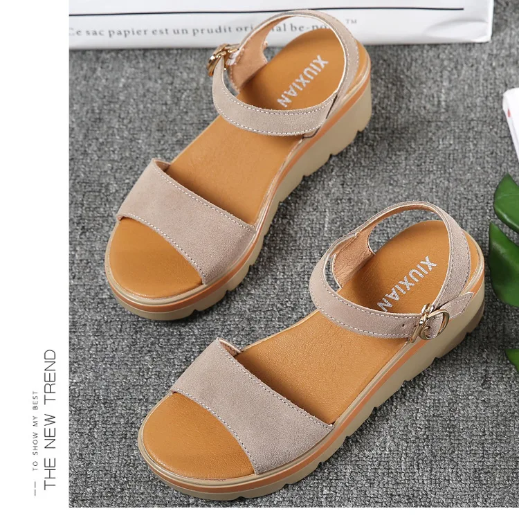 WOIZGIC المرأة الأم السيدات الإناث البقرة المدبوغ حقيقية أحذية من الجلد الصنادل منصة كول الصيف الشاطئ خارج عالية الكعب الكورية