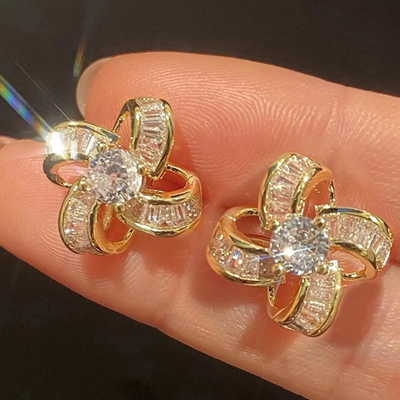 925SterlingSilverFlowerEarringsforWomenTrendyKoreanStyleAccessorieswithBrightZirconiaGoldColorJewelryGifts-AliExpress