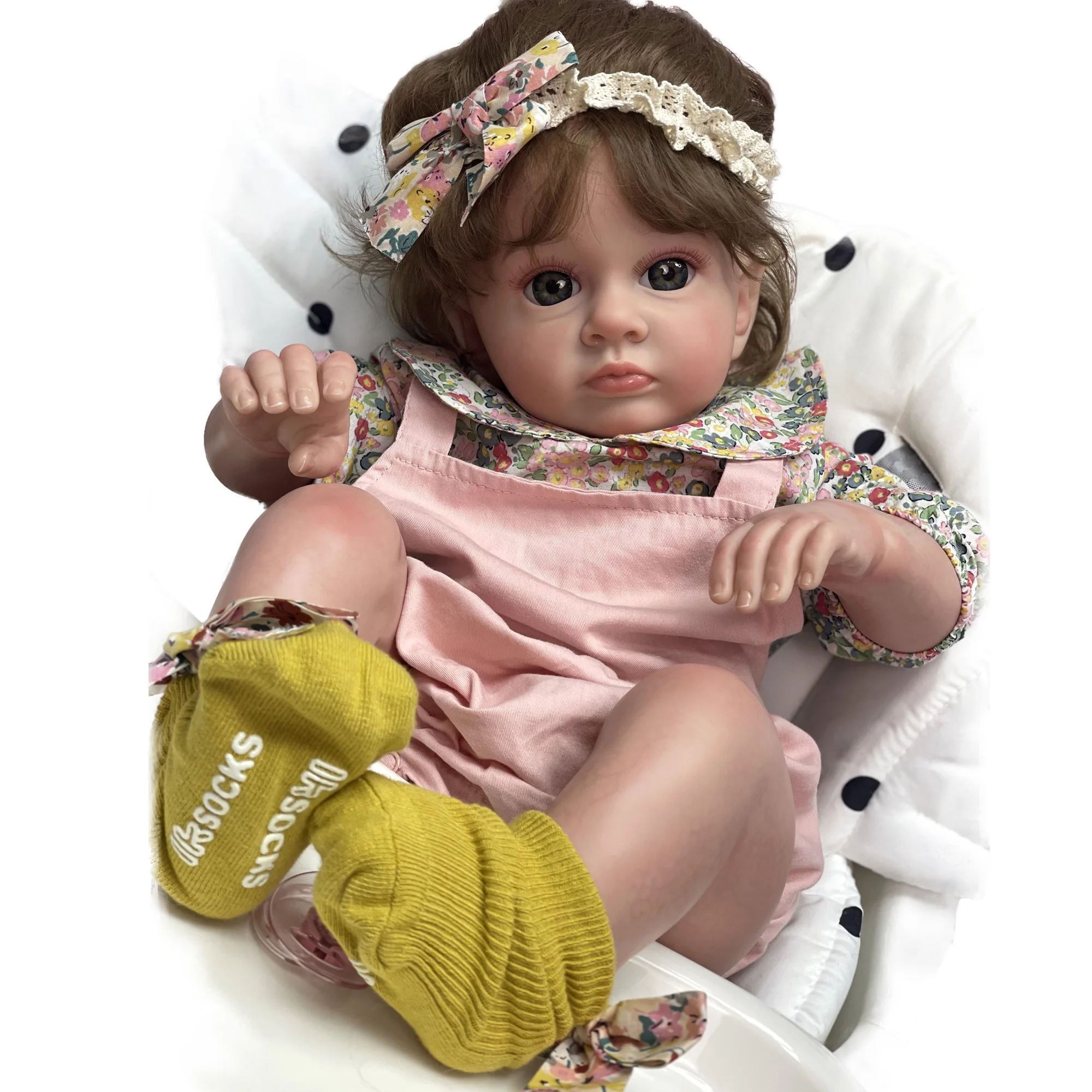 Anjo Doll 24 Pollici Reborn Doll Neonati Bambola Vivi Capelli Ricci Castani Dipinti Reborn Baby Doll Pеборн Beb{ Reborn Кукла