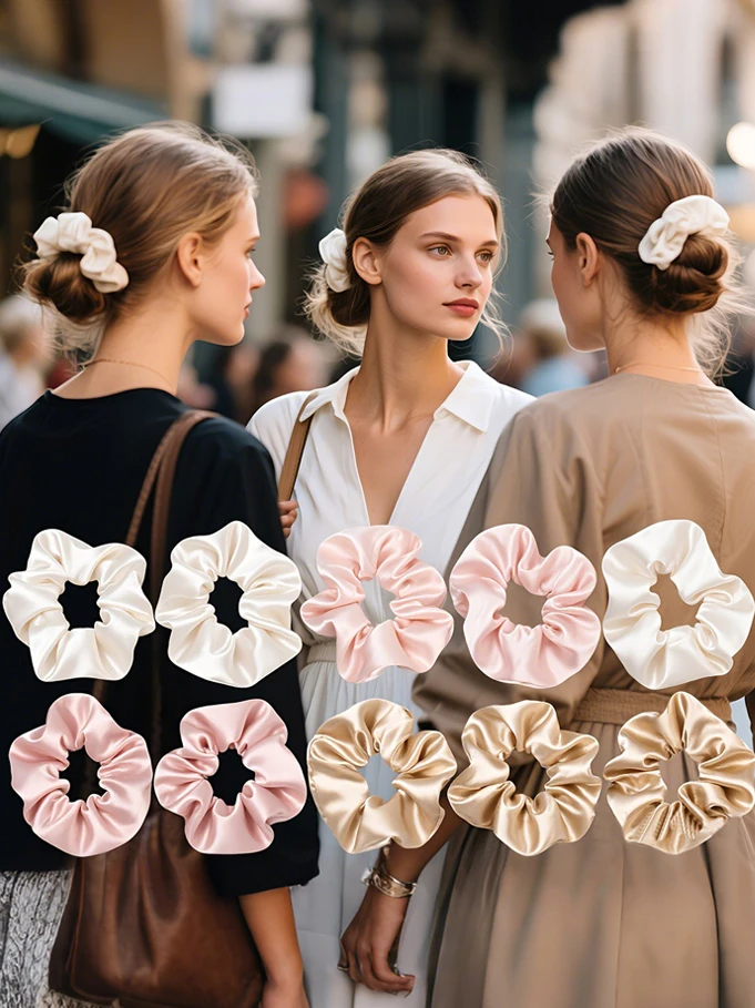33 Stück Haargummis, Satin-Seiden-Haarbänder, Pferdeschwanzhalter für Frauen, klassische elastische Haarbänder, Haar-Accessoires für Mädchen – Detail 4