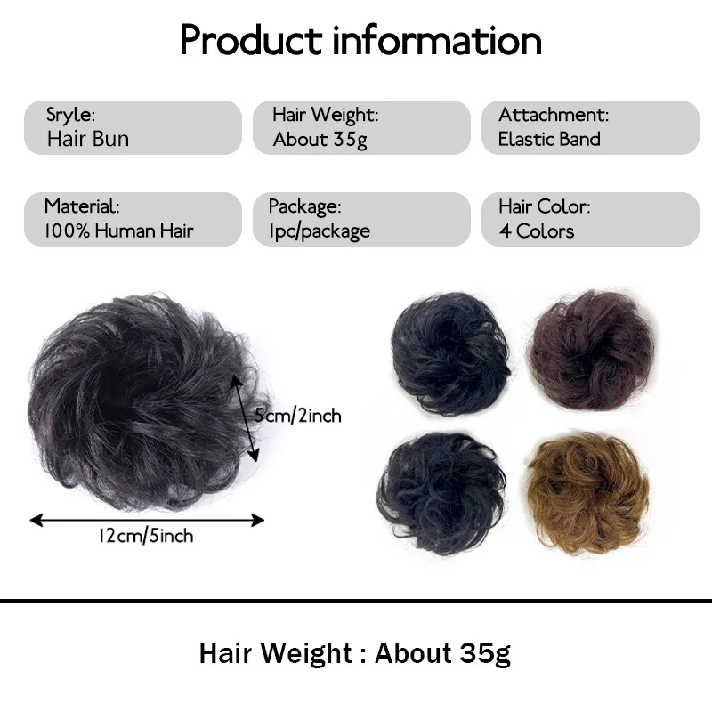 100% Human Hair Large Bun Messy Updo Hair Piece Chignon Extensions Women Elastic Hairpiece Tousled Updo Chignons for Daily Use