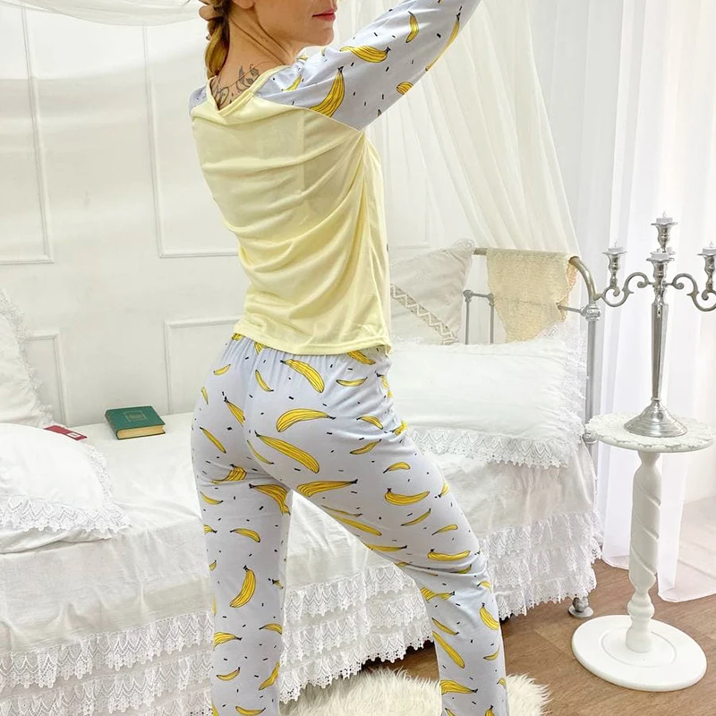 2PCS Pajamas Set Women's Long Sleeve Sleepwear Cartoon Cotton Homewear for Women Spring Autumn Loungewear Fashion Home Clothing