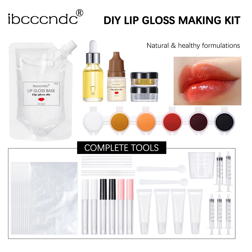 DIY Lip Gloss Kit Moisturizing Clear Lip Gloss Base Gel 100ml With Lipgloss Tubes Pigment Powder Glitter Flavor Essence Oils