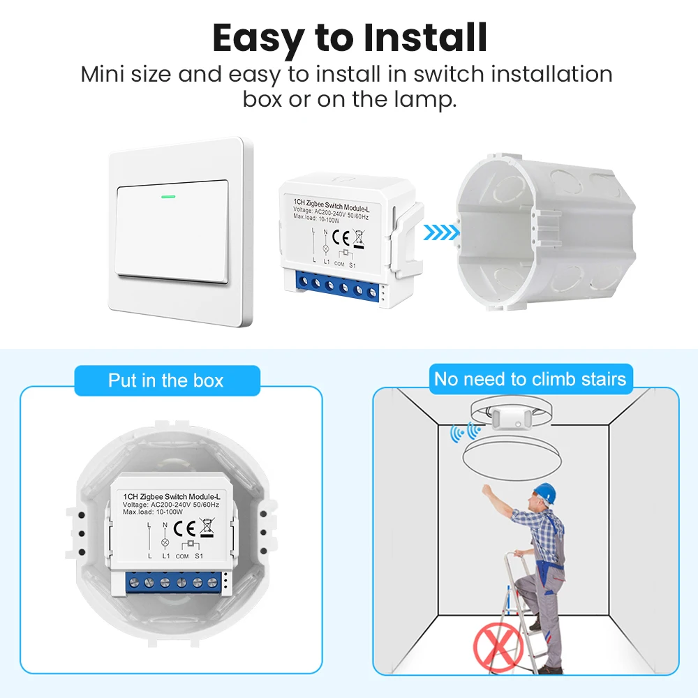 Avatto-tuya Zigbee Módulo Interruptor de Luz sem Fio Neutro Way Control Faça Você Mesmo Inteligente Breaker Funciona com Alexa Google Home Gang Gang Gang - Image 2