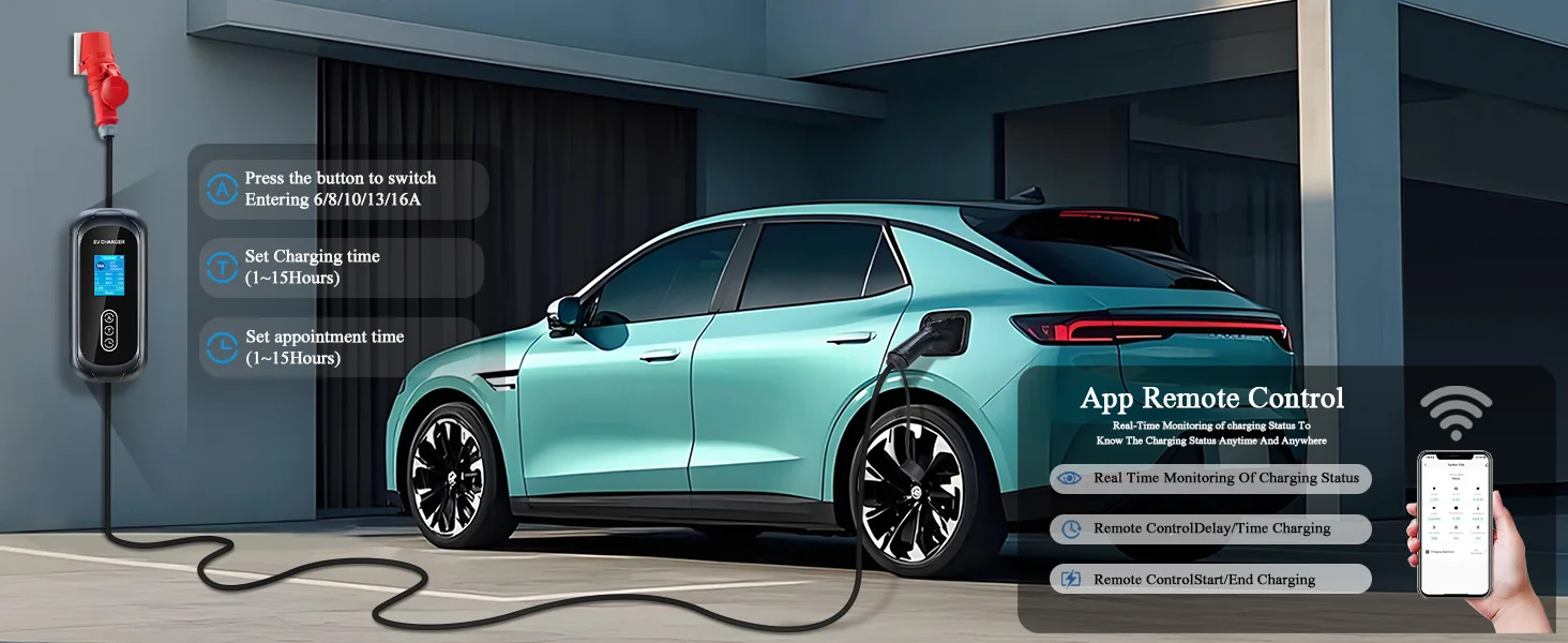 Kolanky 16A 11 kW tragbares EV-Ladegerät Typ 2 APP WLAN-Steuerungsset IEC 62169 Ladezeit PHEV Elektrofahrzeug Hybridauto 5 m – Detail 2