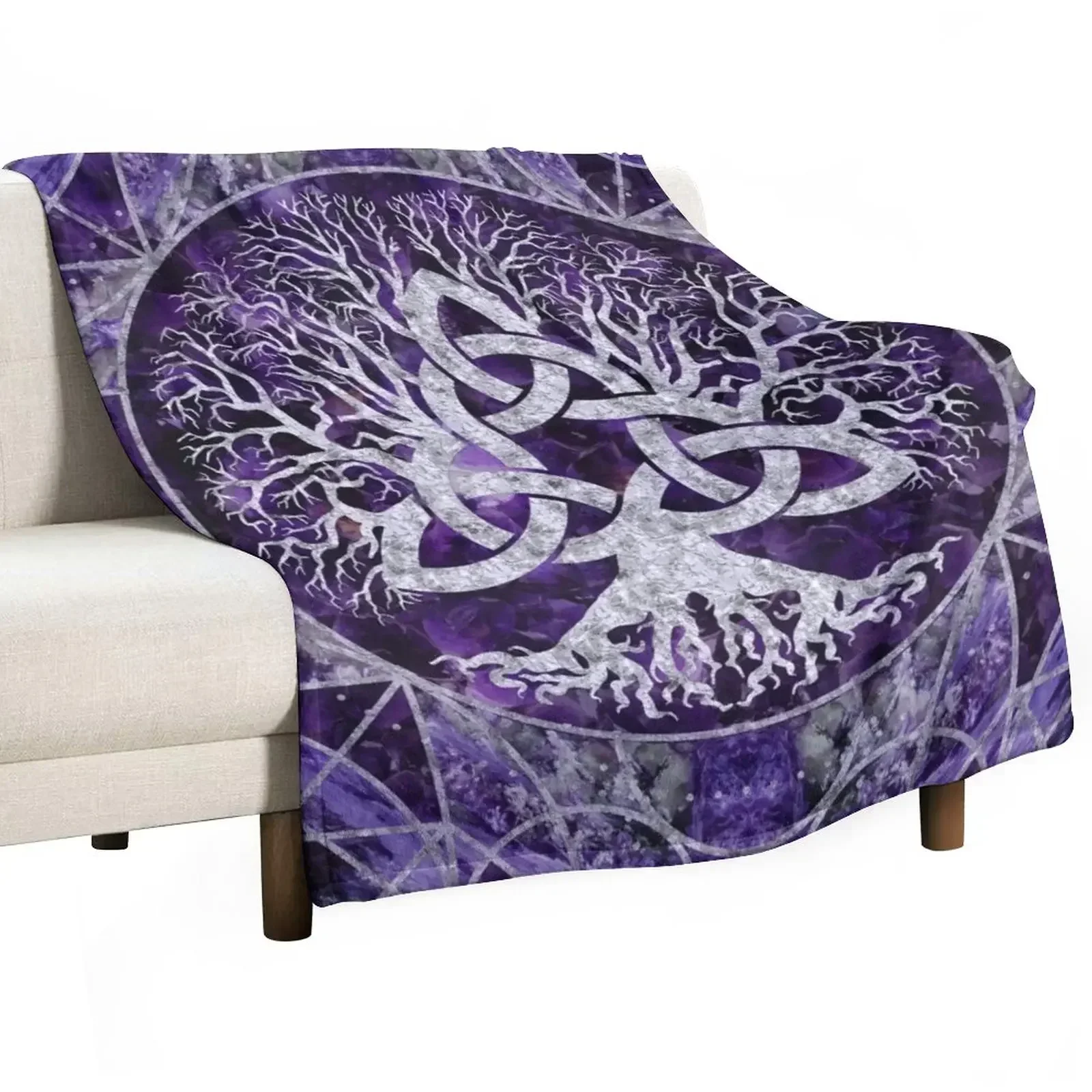 

Tree of life with Triquetra Amethyst and silver Throw Blanket funny gift Weighted halloween Blankets